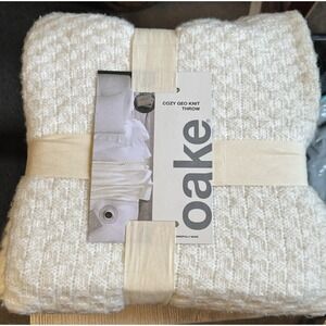 Oake Cozy Geo Knit Throw Blanket 50"x70" Ivory